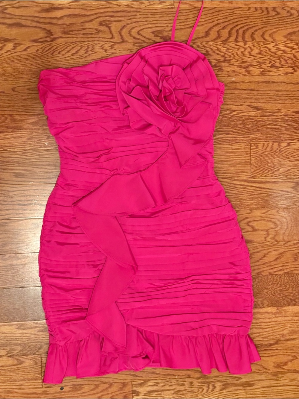 Express Hot Pink Ruffled Rose-Accent Mini Dress